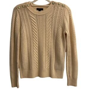 J.Crew Size XS Cream Color Button Shoulder Cable Braided Wool Sweater